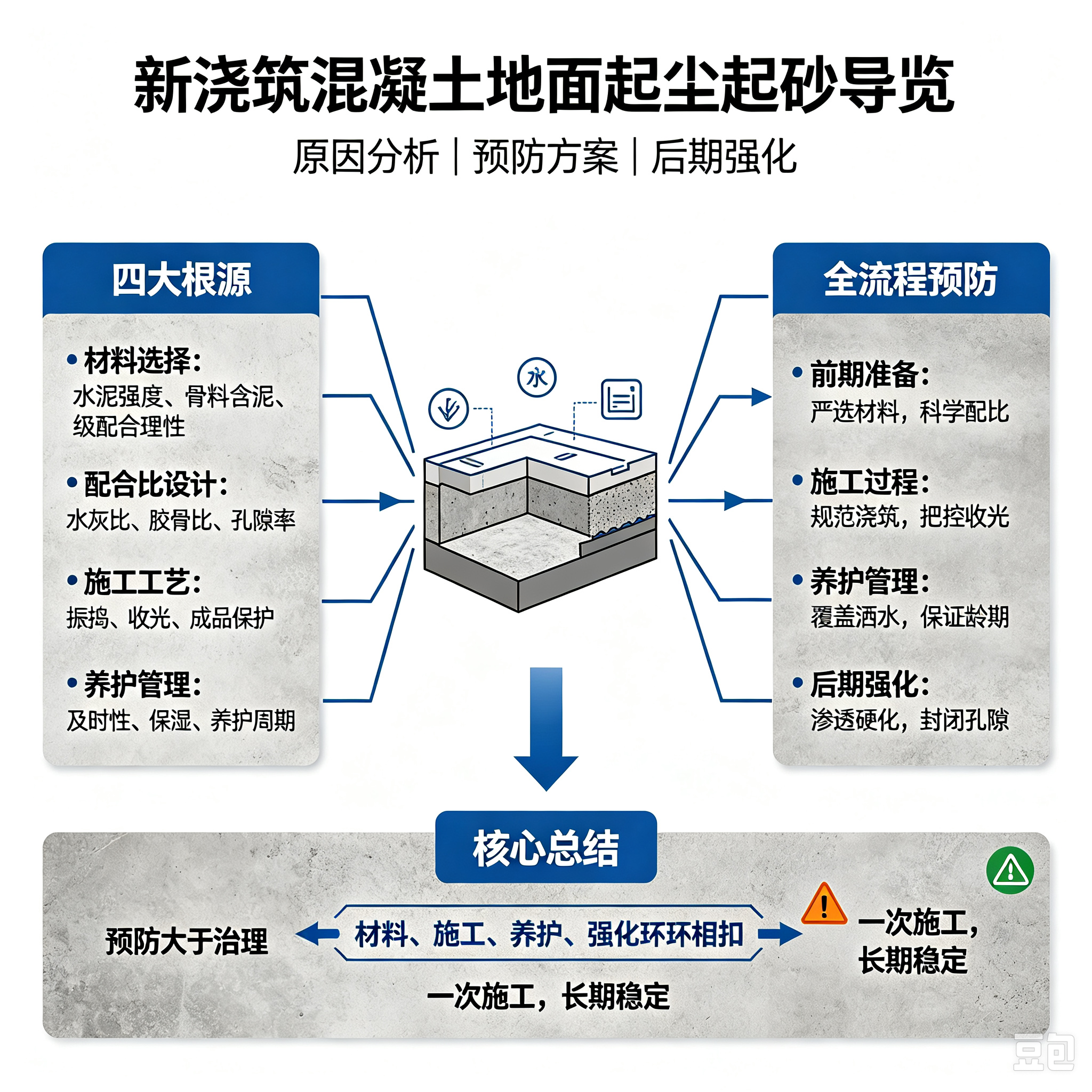 新浇筑混凝土地面为何后期起尘起砂？全流程预防方案来了​​